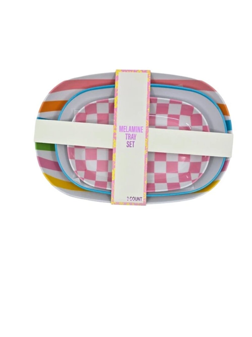 Festive Voice Melamine Trays Vibrant Colors 3 pc Set NEW